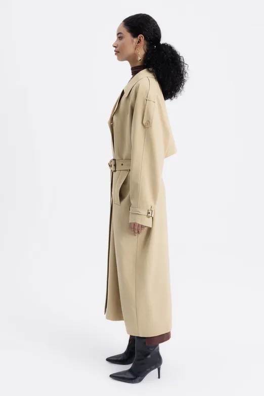 Bayan Camel Oversize Astarlı Trençkot - BSL