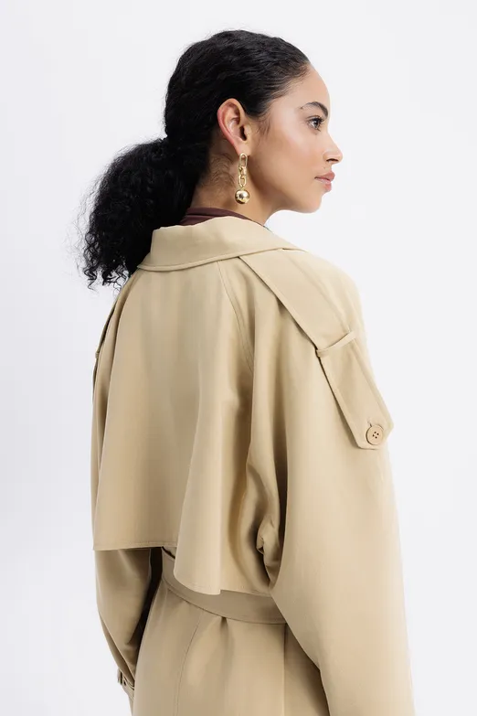 Bayan Camel Oversize Astarlı Trençkot - BSL