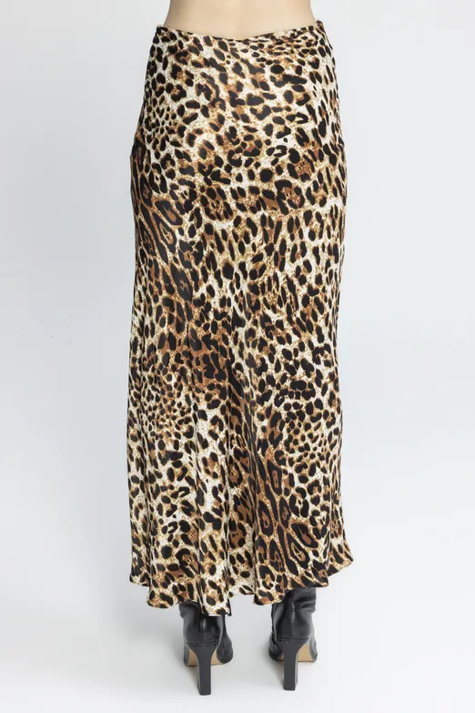 Bayan Ekru Saten Midi Etek - BSL