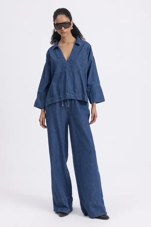 Bayan Lacivert Jogger Denim Pantolon - BSL