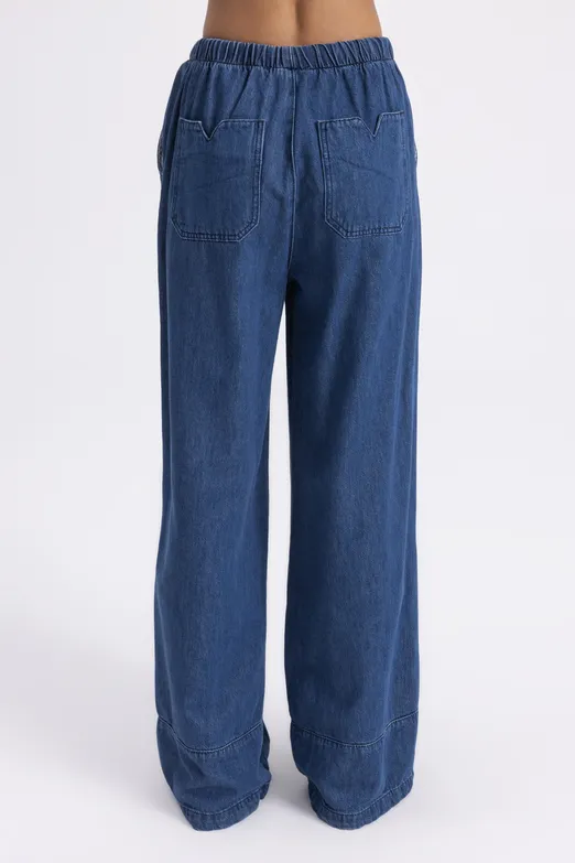 Bayan Lacivert Jogger Denim Pantolon - BSL