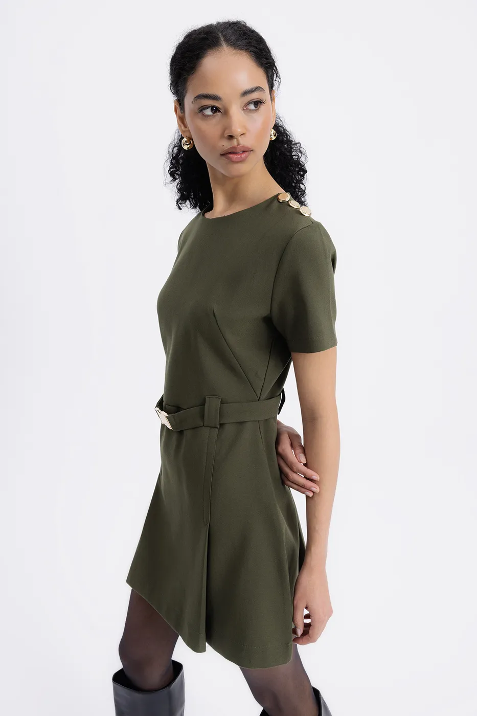 Bayan Haki Kısa Kollu Mini Elbise