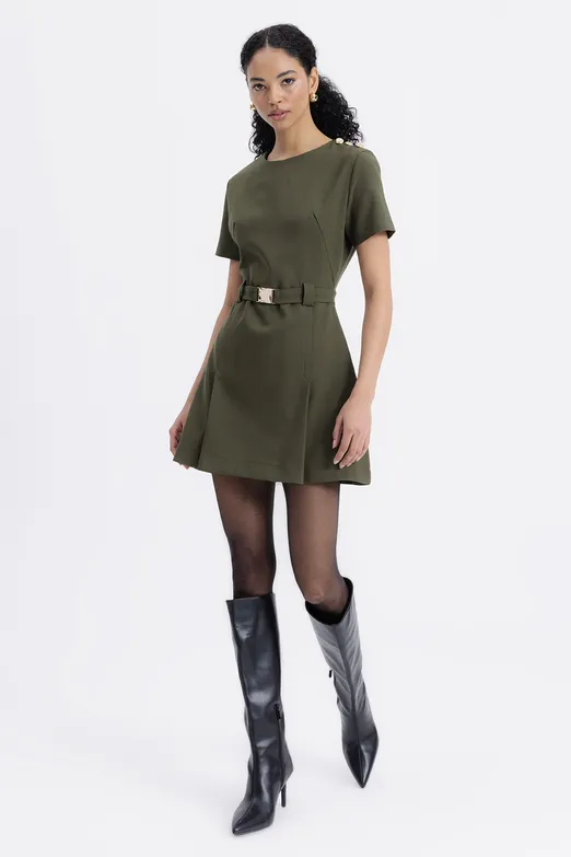 Bayan Haki Kısa Kollu Mini Elbise - BSL