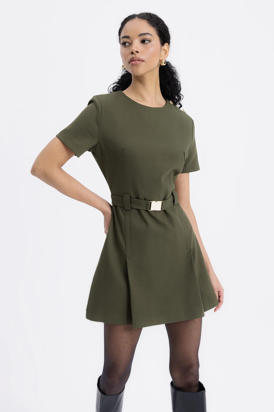 Bayan Haki Kısa Kollu Mini Elbise