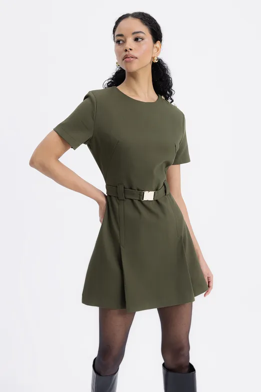 Bayan Haki Kısa Kollu Mini Elbise - BSL
