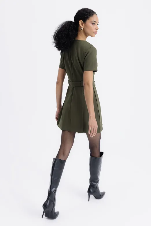 Bayan Haki Kısa Kollu Mini Elbise - BSL