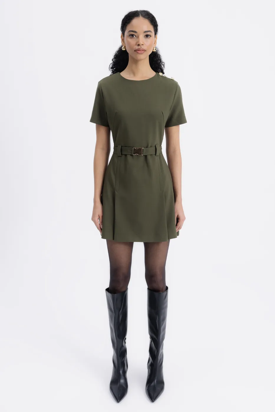 Bayan Haki Kısa Kollu Mini Elbise