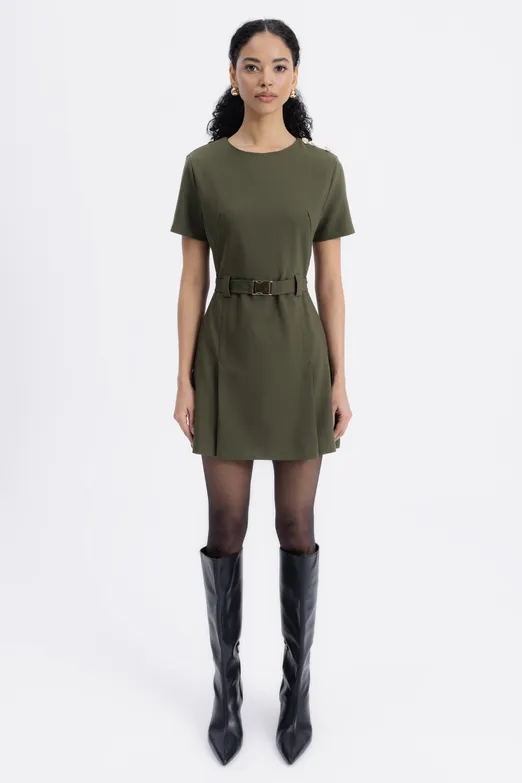 Bayan Haki Kısa Kollu Mini Elbise - BSL