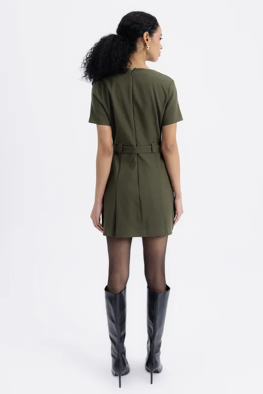 Bayan Haki Kısa Kollu Mini Elbise - BSL