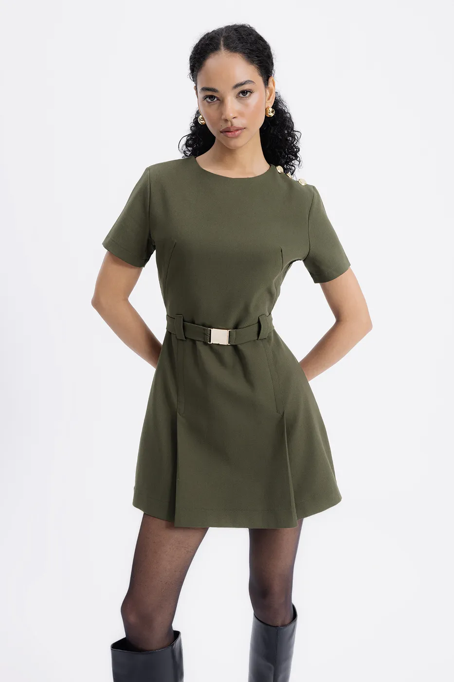 Bayan Haki Kısa Kollu Mini Elbise