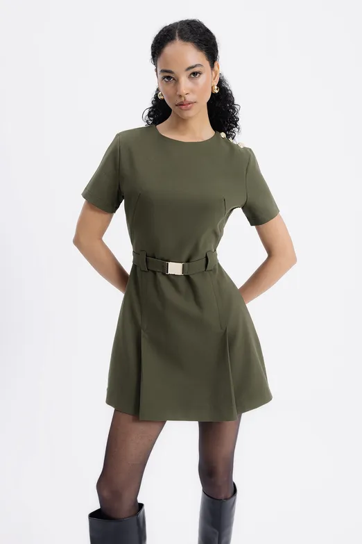 Bayan Haki Kısa Kollu Mini Elbise - BSL