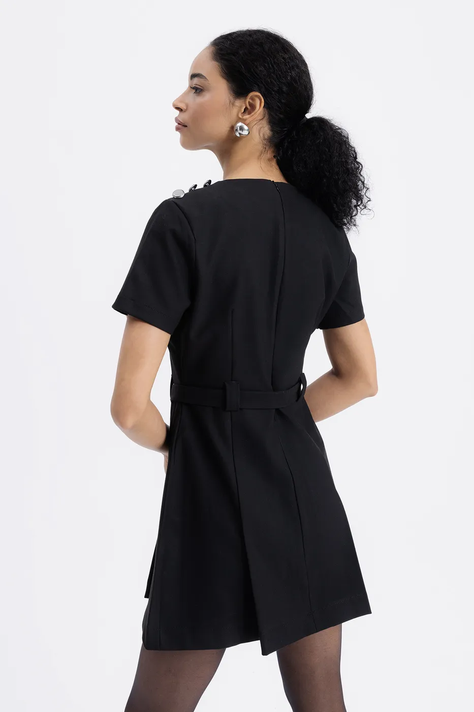 Bayan Siyah Kısa Kollu Mini Elbise