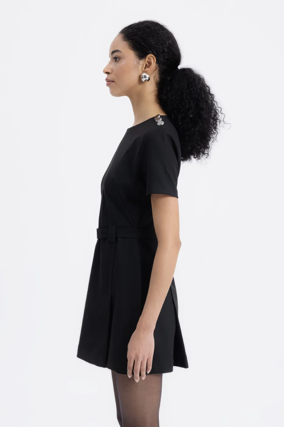 Bayan Siyah Kısa Kollu Mini Elbise