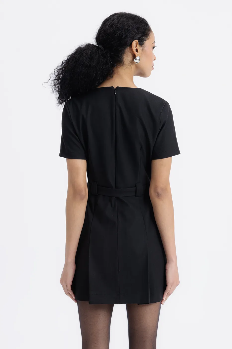 Bayan Siyah Kısa Kollu Mini Elbise