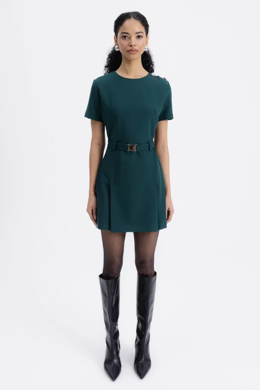 Bayan Yeşil Kısa Kollu Mini Elbise - BSL