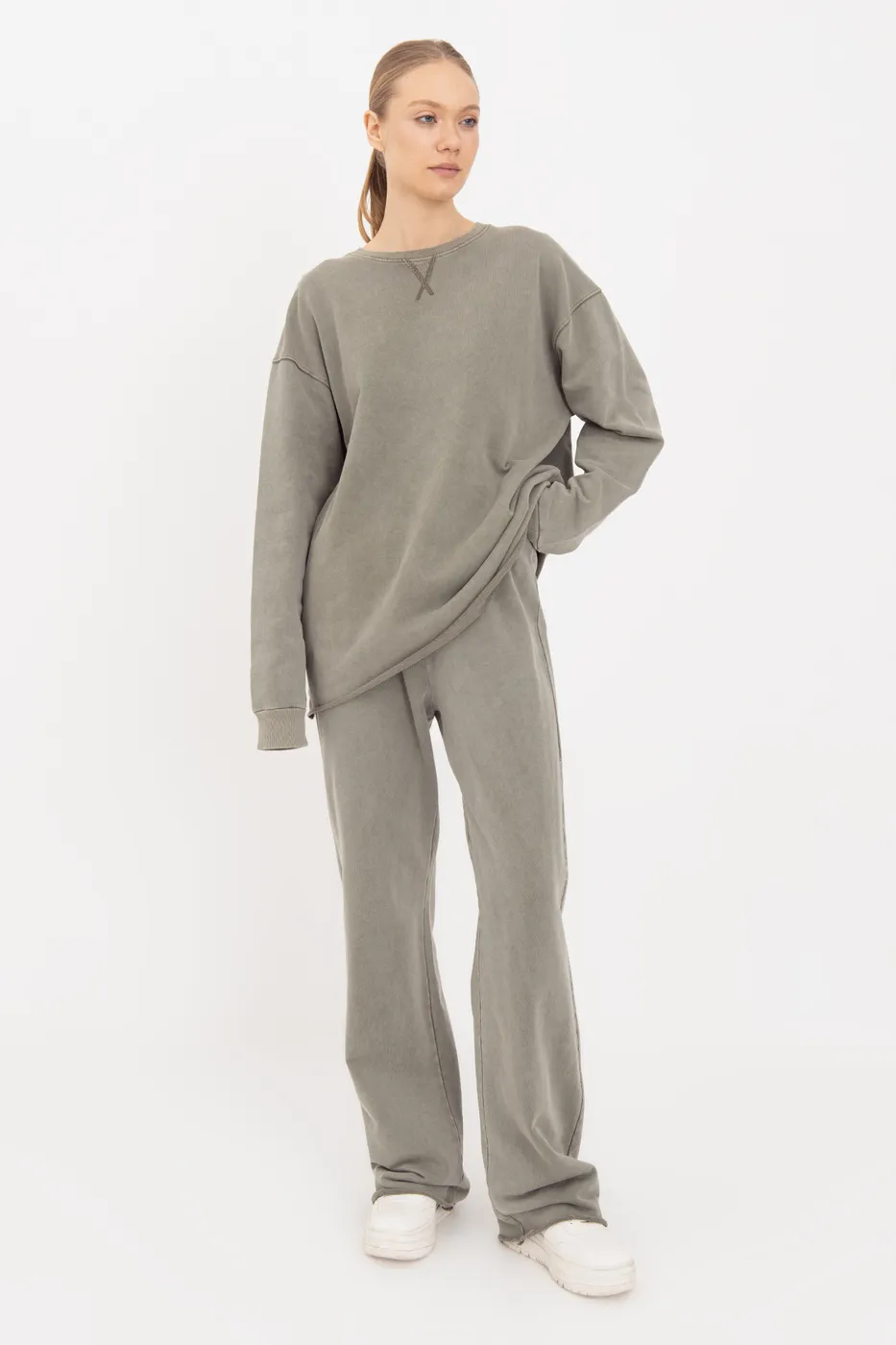 Bayan Haki Yıkamalı Düz Kesim  Pantolon