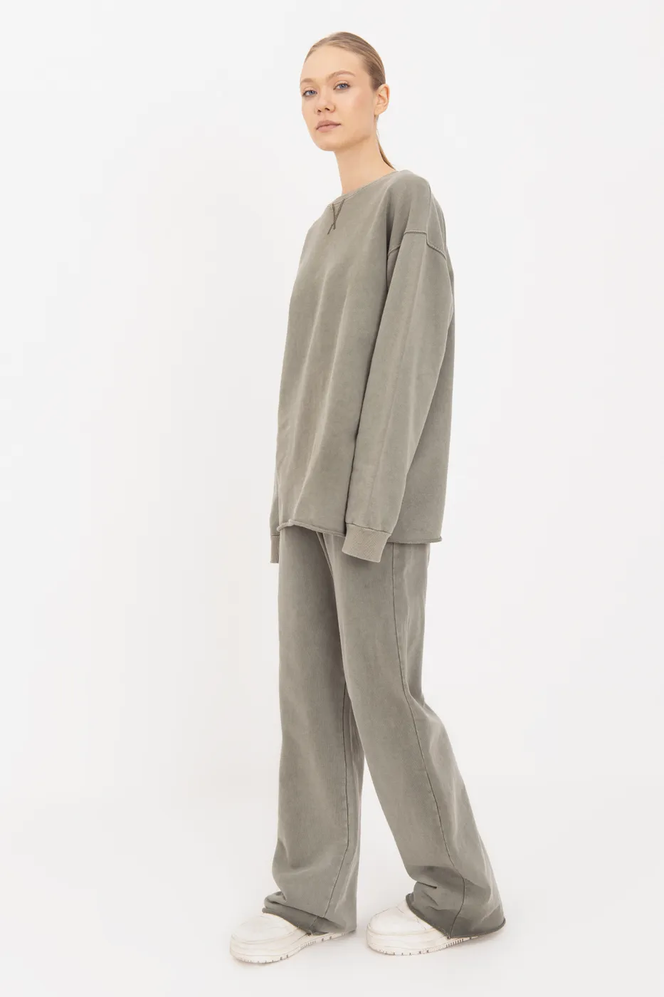 Bayan Haki Yıkamalı Düz Kesim  Pantolon