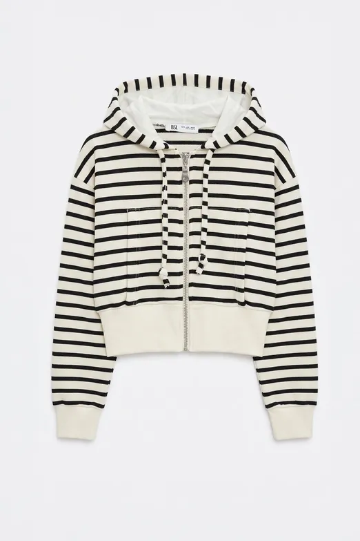 Bayan Siyah Kapişonlu Crop Sweatshirt - BSL