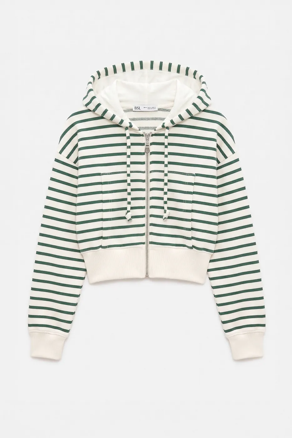 Bayan Yeşil Kapişonlu Crop Sweatshirt