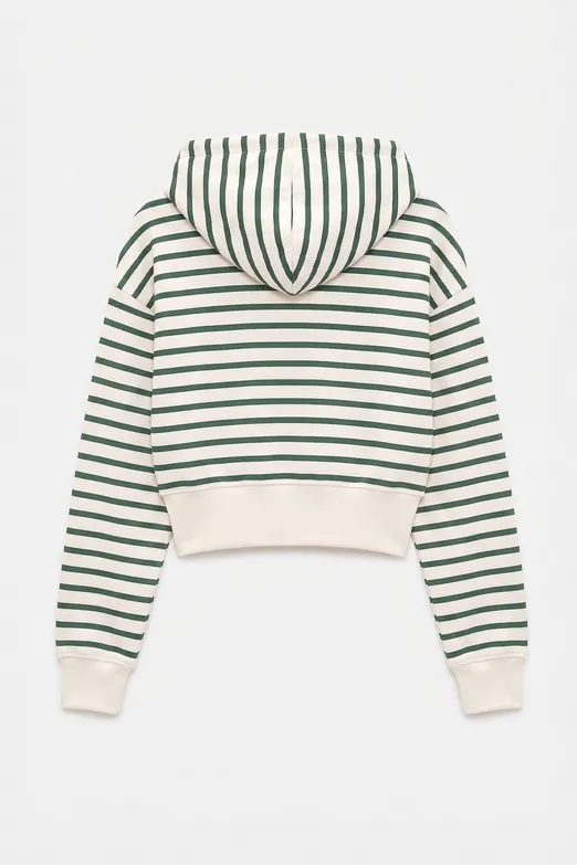 Bayan Yeşil Kapişonlu Crop Sweatshirt - BSL
