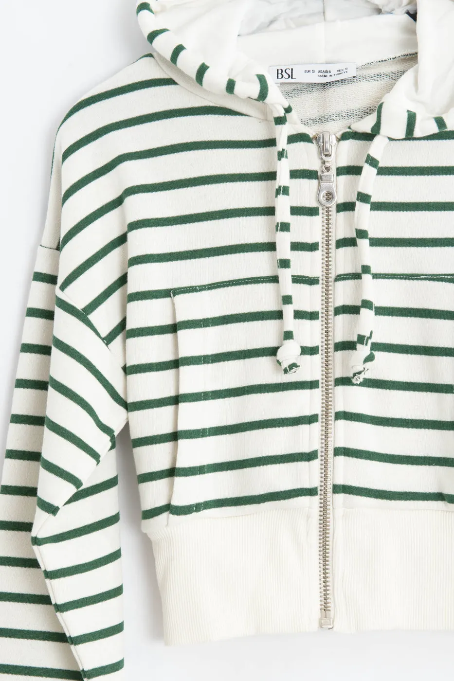 Bayan Yeşil Kapişonlu Crop Sweatshirt