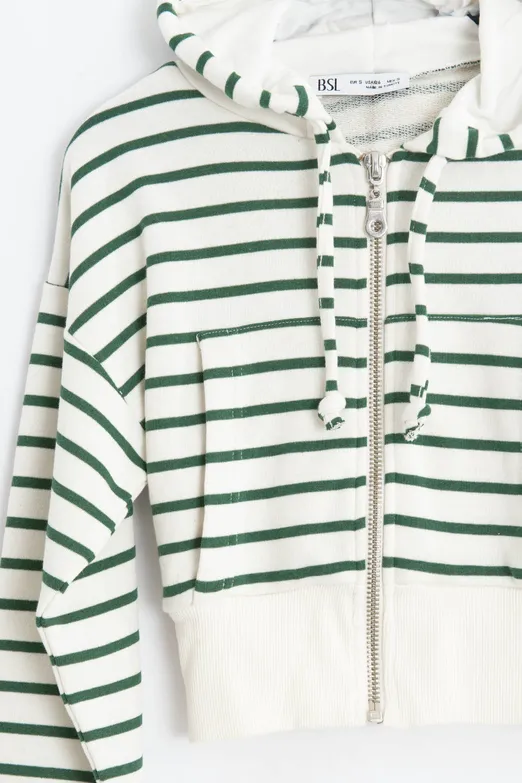 Bayan Yeşil Kapişonlu Crop Sweatshirt - BSL
