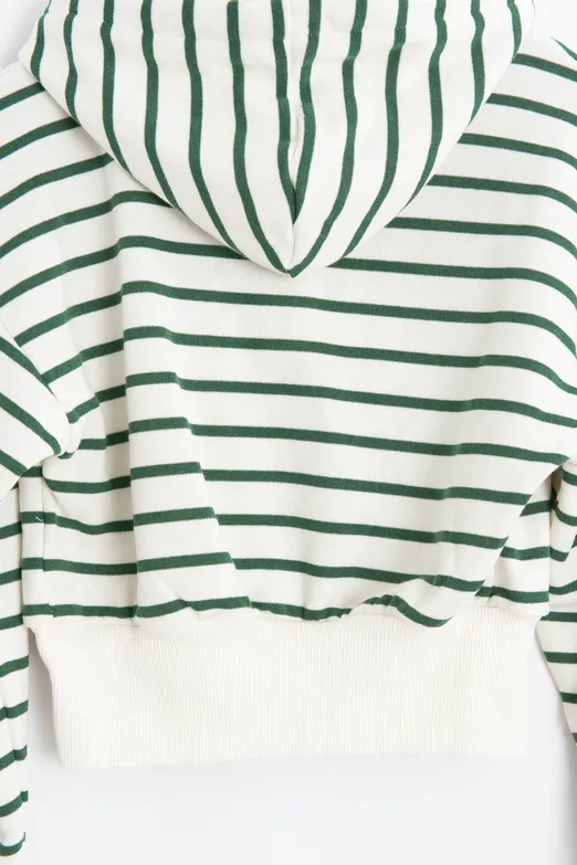 Bayan Yeşil Kapişonlu Crop Sweatshirt - BSL