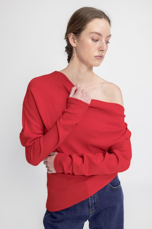 Bayan  Drapeli Omuz Açık Bluz