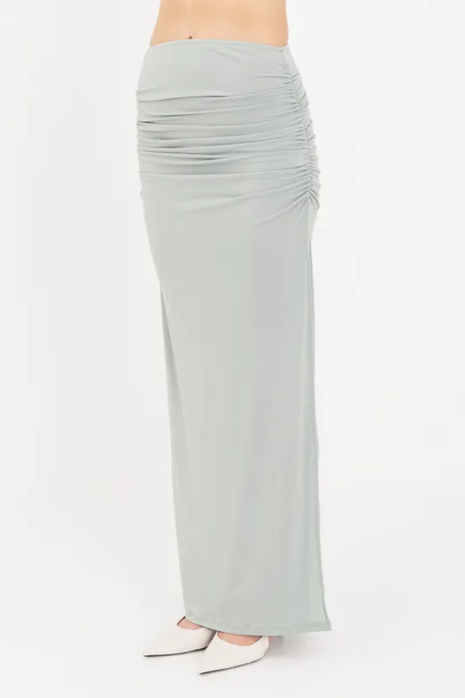 Bayan Yeşil Drapeli Midi Etek - BSL