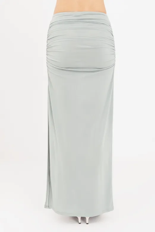 Bayan Yeşil Drapeli Midi Etek - BSL