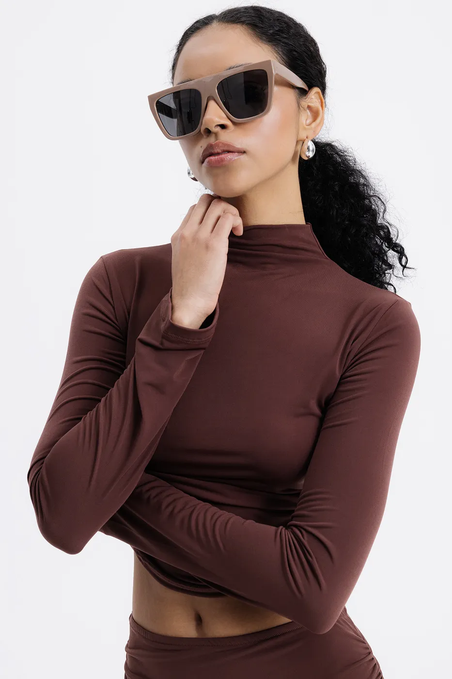 Bayan Kahverengi Sırt Pencere Detaylı Crop Top