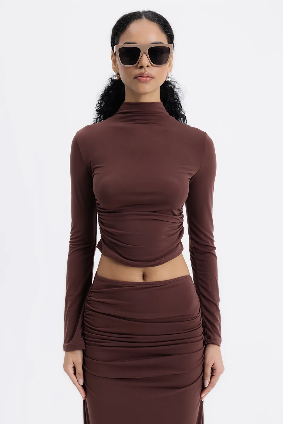 Bayan Kahverengi Sırt Pencere Detaylı Crop Top
