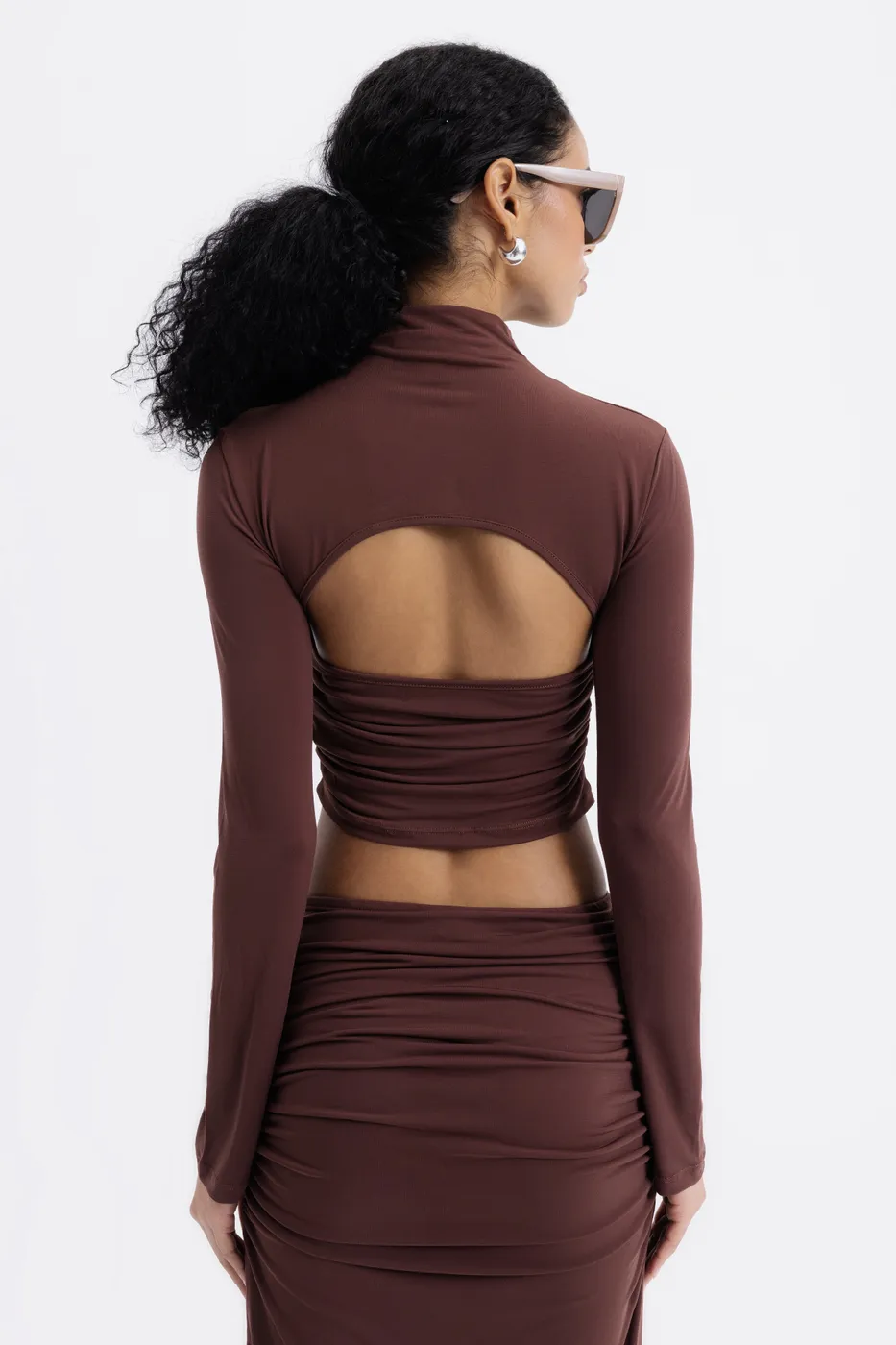 Bayan Kahverengi Sırt Pencere Detaylı Crop Top