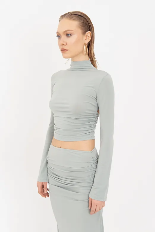 Bayan Yeşil Sırt Pencere Detaylı Crop Top - BSL