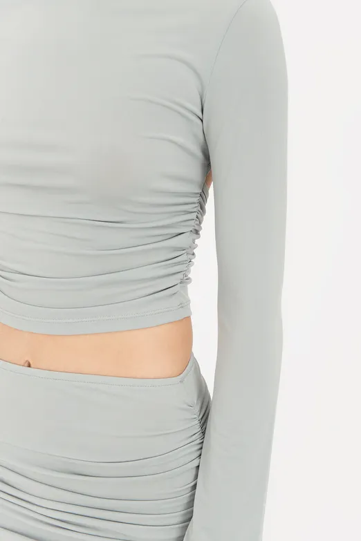 Bayan Yeşil Sırt Pencere Detaylı Crop Top - BSL