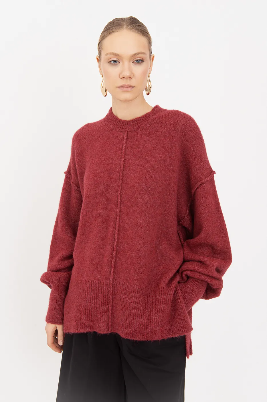 Bayan Vişne Oversize Kazak