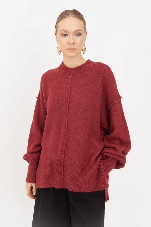 Bayan Vişne Oversize Kazak - BSL