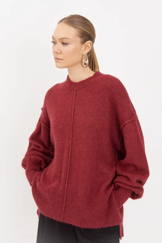 Bayan Vişne Oversize Kazak - BSL