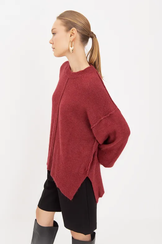 Bayan Vişne Oversize Kazak - BSL