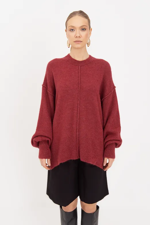 Bayan Vişne Oversize Kazak - BSL