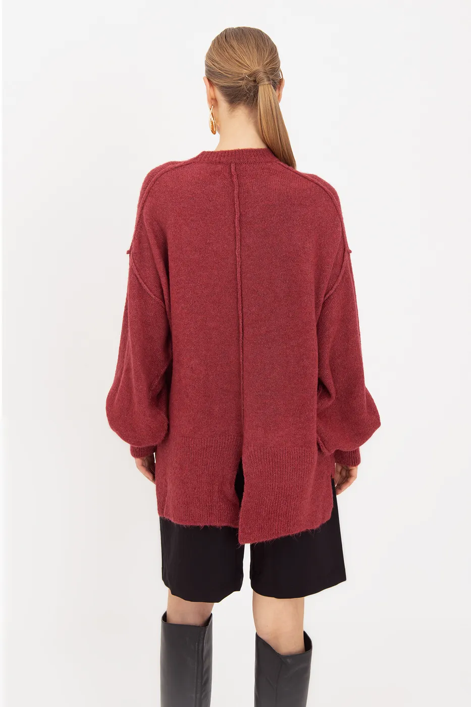 Bayan Vişne Oversize Kazak