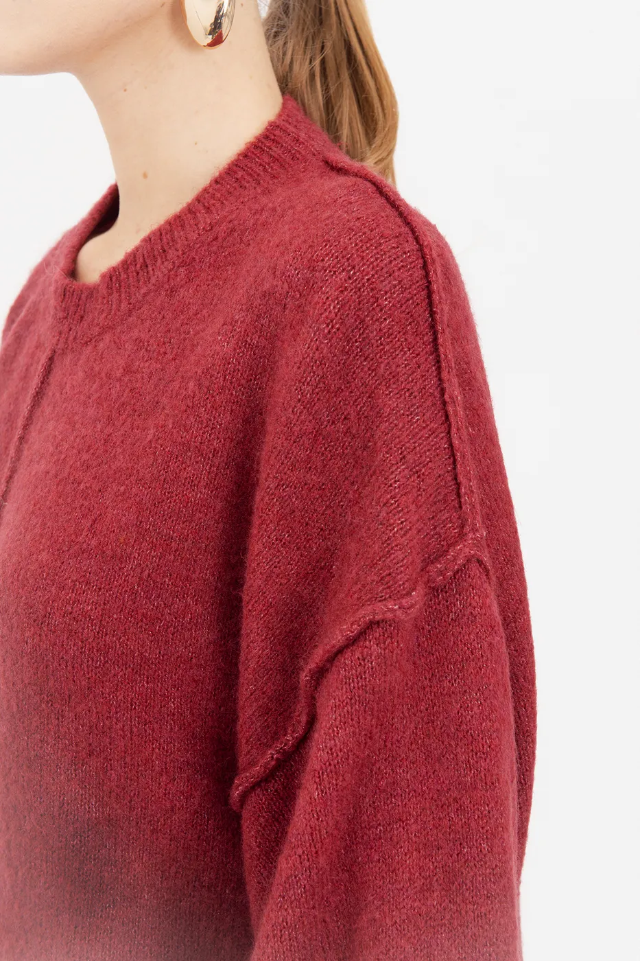 Bayan Vişne Oversize Kazak