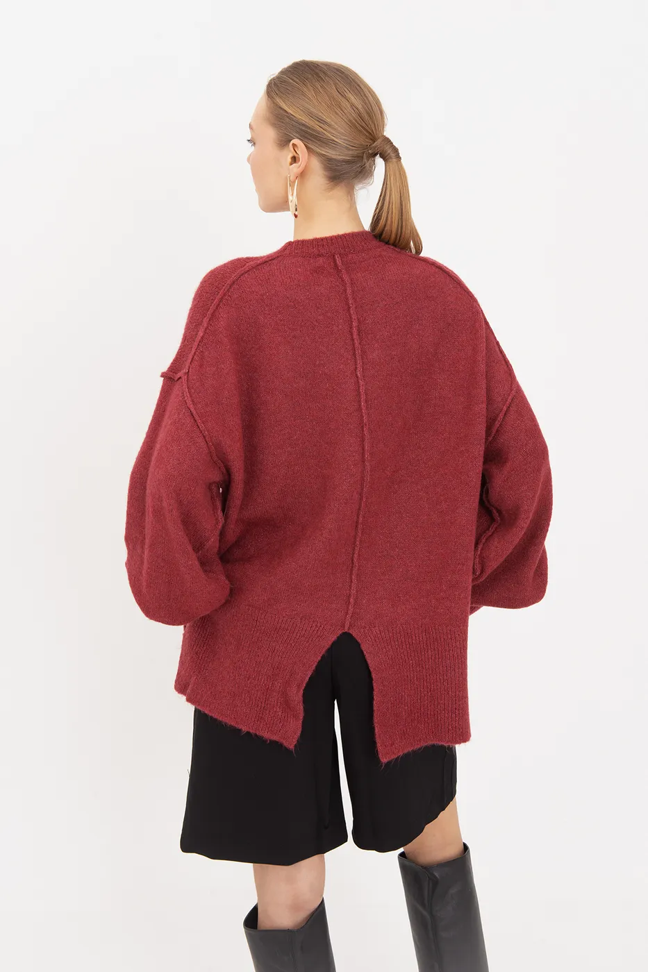 Bayan Vişne Oversize Kazak