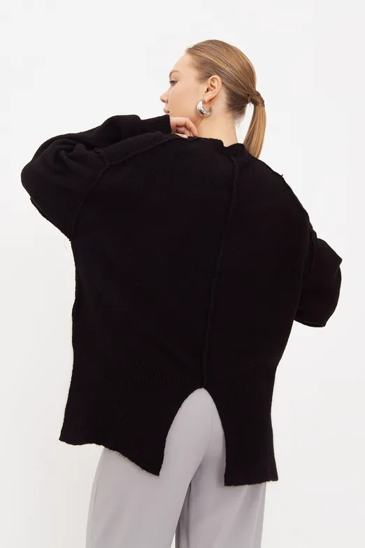 Bayan Siyah Oversize Kazak - BSL