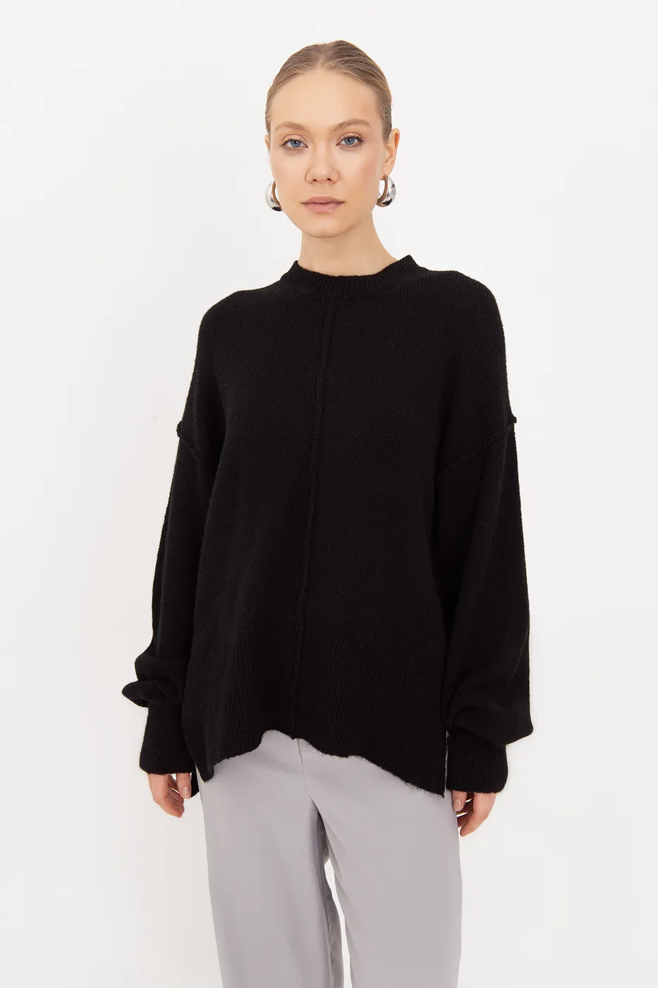 Bayan Siyah Oversize Kazak