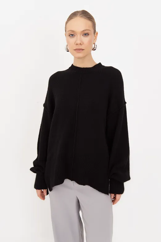 Bayan Siyah Oversize Kazak - BSL