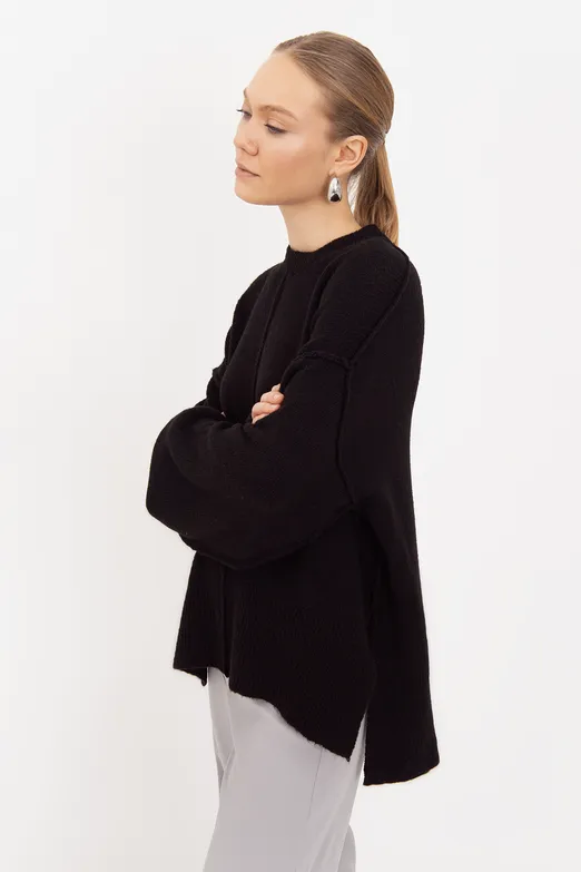 Bayan Siyah Oversize Kazak - BSL