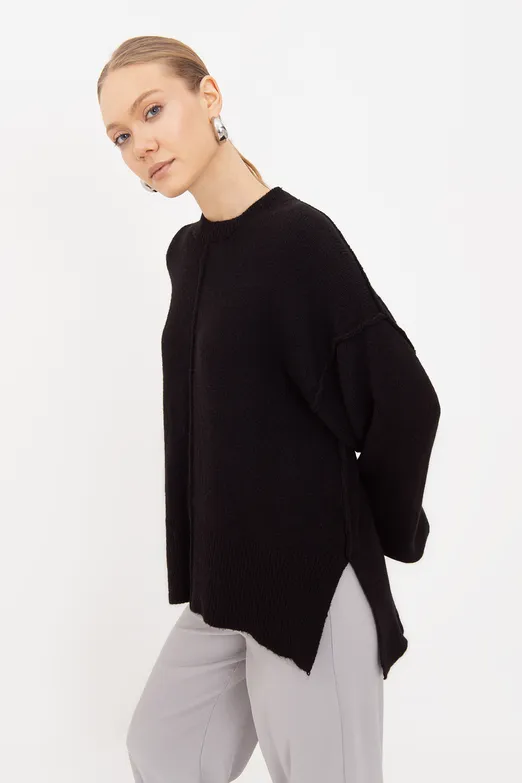 Bayan Siyah Oversize Kazak - BSL