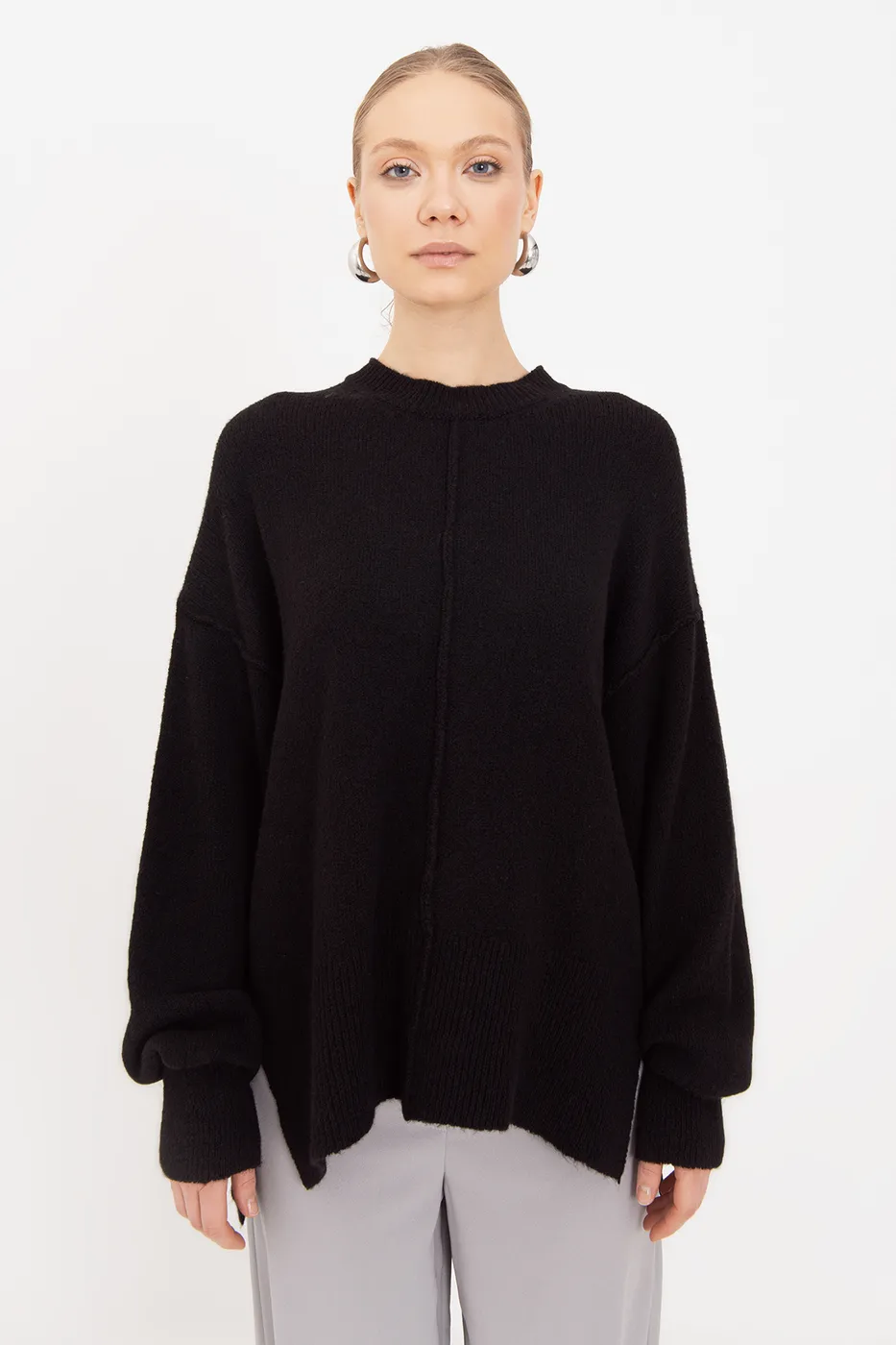 Bayan Siyah Oversize Kazak