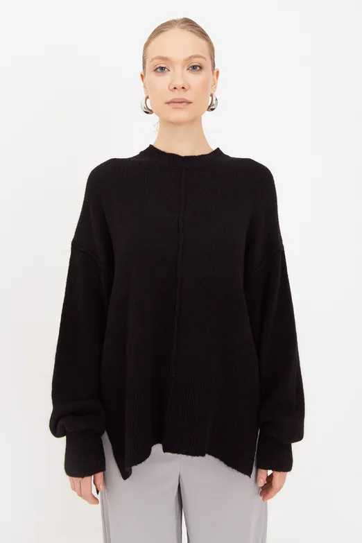 Bayan Siyah Oversize Kazak - BSL